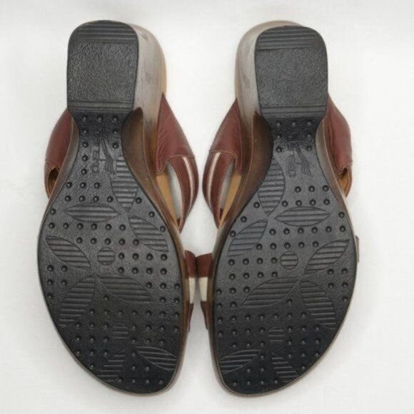 Dansko Neeci Women's Size 40 Brown & Cream Leather Wedge Slide Sandals - Picture 6 of 11